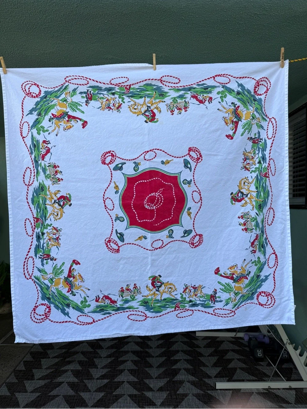 Retro style moda home cowboy western Rodeo rope Print Tablecloth 50”x50” cotton